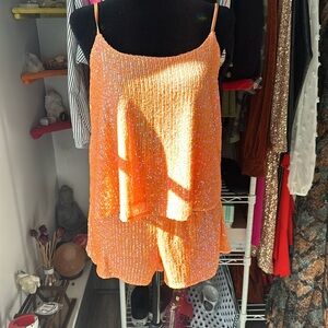 Endless rose orange sequin set top is a small shorts medium